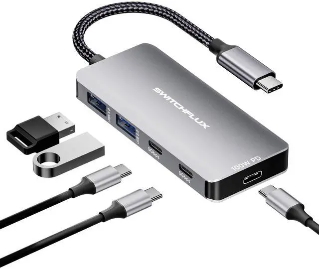 Main image of USB C Hub 5 in 1 with 100W PD Charging Port, 2 USB C and 2 USB A Multiport Adapter, 5Gbps Data Transfer Dock and Fast Charge for MacBook Pro Air, iPad Pro, Dell XPS Laptop and Tablet