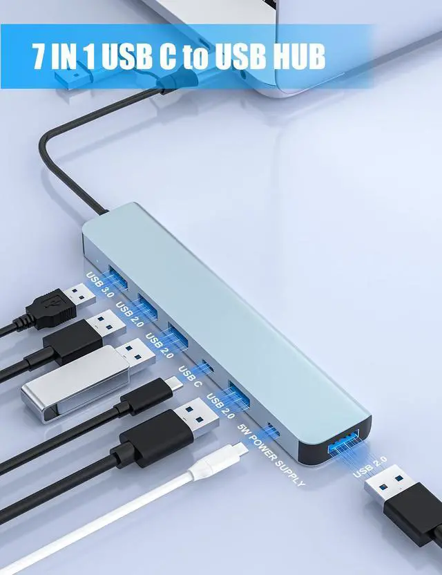 Alt view image 2 of 7 - USB C Hub/USB Hub,7 in 1 Aluminum USB 3.0 Splitter and USB 2.0 Ports