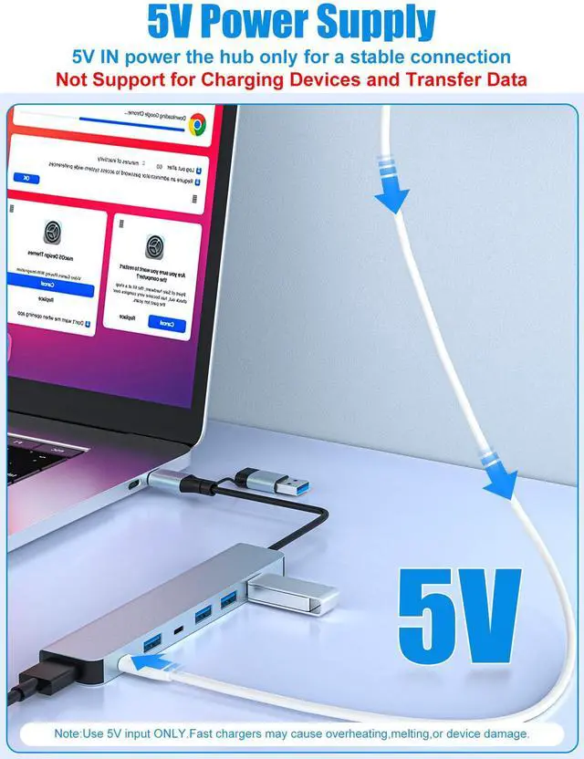 Alt view image 3 of 7 - USB C Hub/USB Hub,7 in 1 Aluminum USB 3.0 Splitter and USB 2.0 Ports