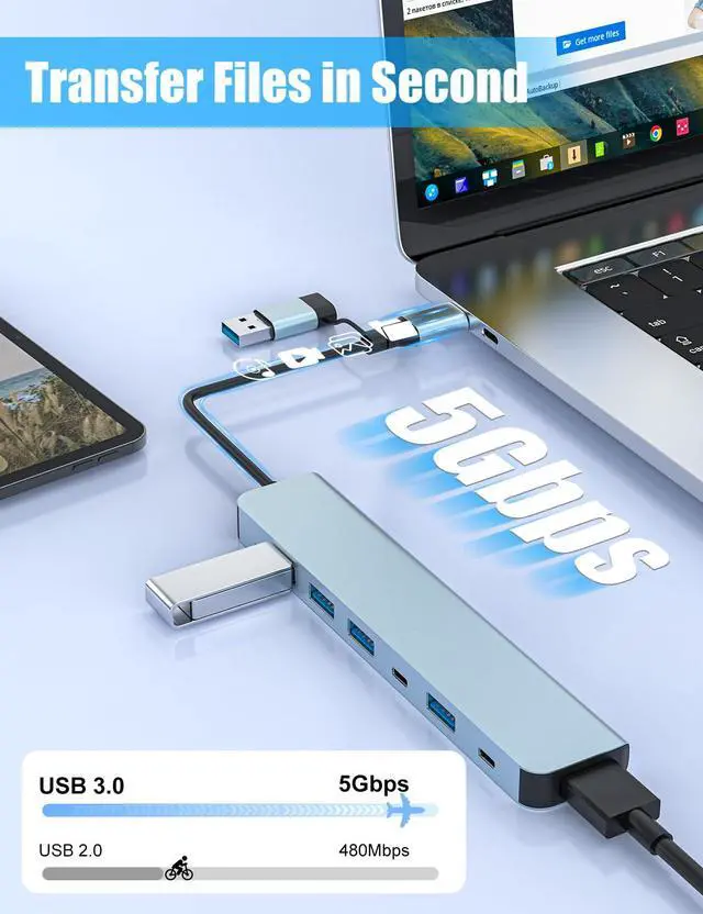 Alt view image 4 of 7 - USB C Hub/USB Hub,7 in 1 Aluminum USB 3.0 Splitter and USB 2.0 Ports