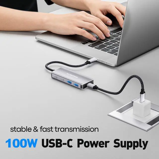 Alt view image 4 of 7 - USB C Hub 5 in 1 with 100W PD Charging Port, 2 USB C and 2 USB A Multiport Adapter, 5Gbps Data Transfer Dock and Fast Charge for MacBook Pro Air, iPad Pro, Dell XPS Laptop and Tablet