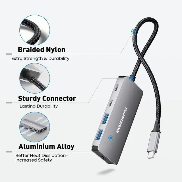 Alt view image 6 of 7 - USB C Hub 5 in 1 with 100W PD Charging Port, 2 USB C and 2 USB A Multiport Adapter, 5Gbps Data Transfer Dock and Fast Charge for MacBook Pro Air, iPad Pro, Dell XPS Laptop and Tablet