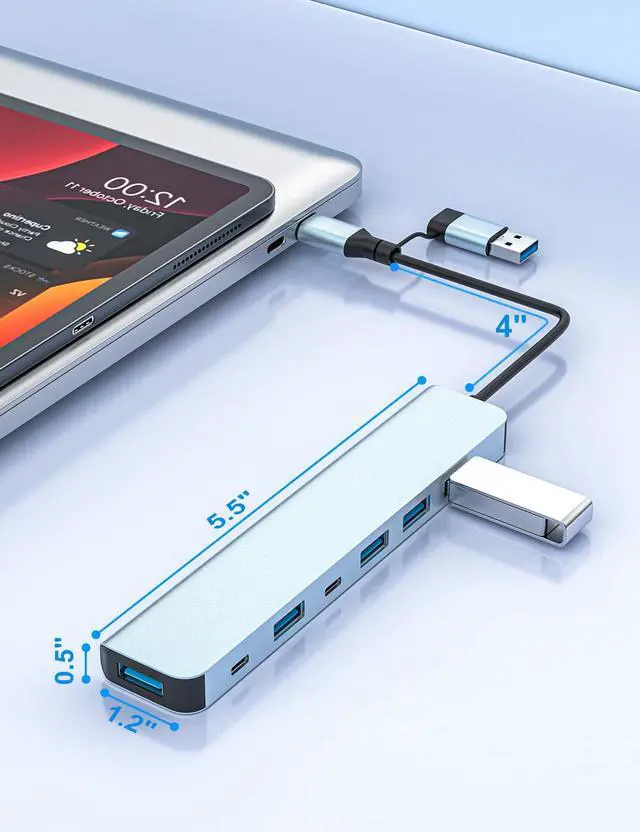 Alt view image 5 of 7 - USB C Hub/USB Hub,7 in 1 Aluminum USB 3.0 Splitter and USB 2.0 Ports