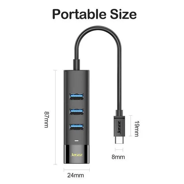 Alt view image 7 of 7 - 5ft Long USB C Hub 4 Port Splitter PD Charging Laptop PC