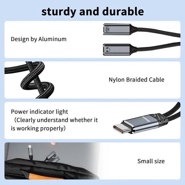 Alt view image 2 of 6 - USB C Splitter 1 in 2 Out, Dual USB C Charger and Headphone Adapter100W PD 3.0 Fast Charging & Hi-Res DAC Audio Adapter (Not for Fire Max and Samsung Devices
