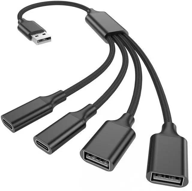 Main image of USB Splitter Cable 1 in 4 Out, 2 USB A & 2 USB C Multiport Extender Hub 1FT