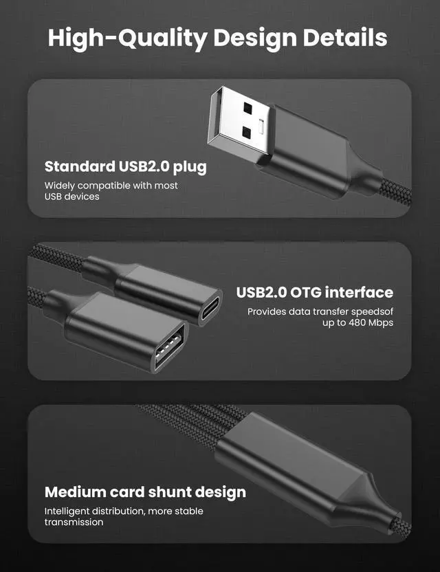 Alt view image 5 of 5 - USB Splitter Cable 1 in 4 Out, 2 USB A & 2 USB C Multiport Extender Hub 1FT