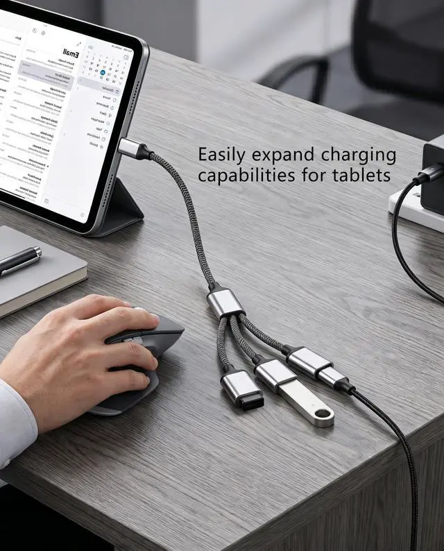 Alt view image 3 of 7 - USB Type C Hub, 3 Ports, 60 W, PD, Rapid Charging, OTG Function, 3/1 Splitter (USB-C Power/USB-A 2.0 x 2), Aluminum Alloy, High Speed Data Transfer, Compatible with Laptop/Android Smartphones