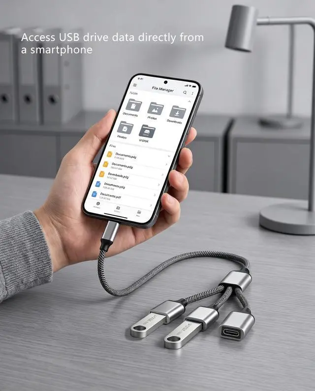 Alt view image 6 of 7 - USB Type C Hub, 3 Ports, 60 W, PD, Rapid Charging, OTG Function, 3/1 Splitter (USB-C Power/USB-A 2.0 x 2), Aluminum Alloy, High Speed Data Transfer, Compatible with Laptop/Android Smartphones