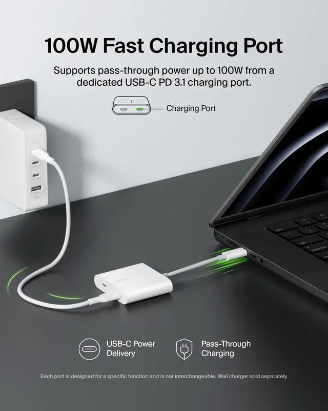 Alt view image 5 of 7 - 100W USB C Splitter, Dual Port Hub with Data and PD Charging