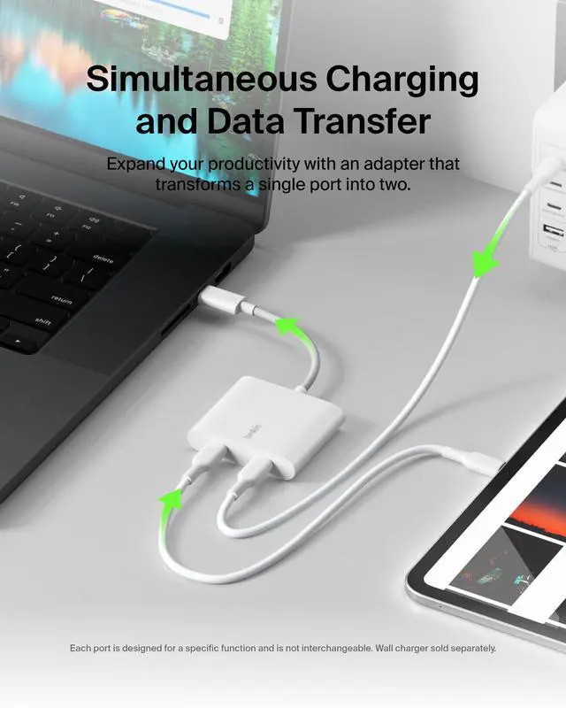 Alt view image 4 of 7 - 100W USB C Splitter, Dual Port Hub with Data and PD Charging