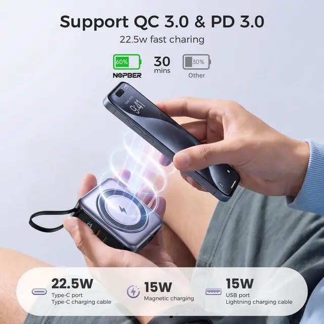 Alt view image 4 of 7 - 10000mAh Portable Charger Power Bank Built in Cables&Wall Plug