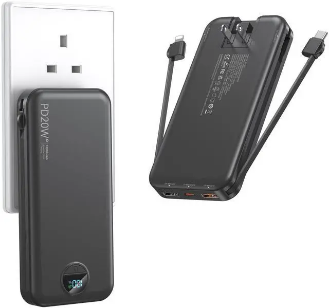 Main image of Portable Charger Power Bank 10000mAh PD20W w/Built-in Cables