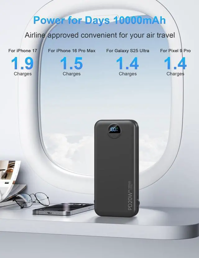 Alt view image 3 of 7 - Portable Charger Power Bank 10000mAh PD20W w/Built-in Cables