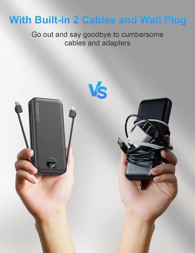 Alt view image 2 of 7 - Portable Charger Power Bank 10000mAh PD20W w/Built-in Cables