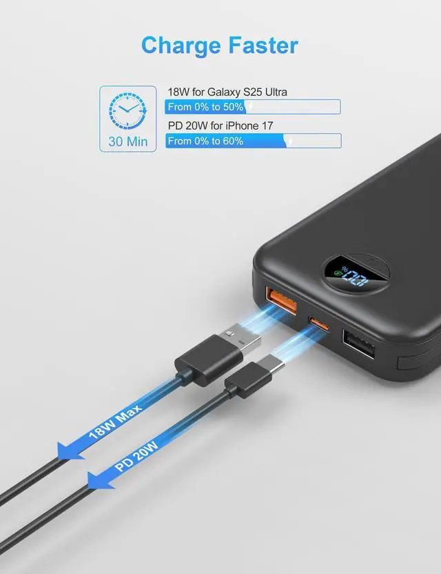 Alt view image 4 of 7 - Portable Charger Power Bank 10000mAh PD20W w/Built-in Cables