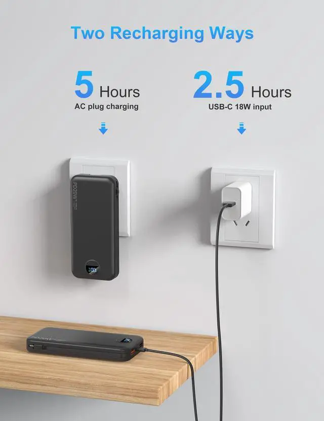 Alt view image 6 of 7 - Portable Charger Power Bank 10000mAh PD20W w/Built-in Cables