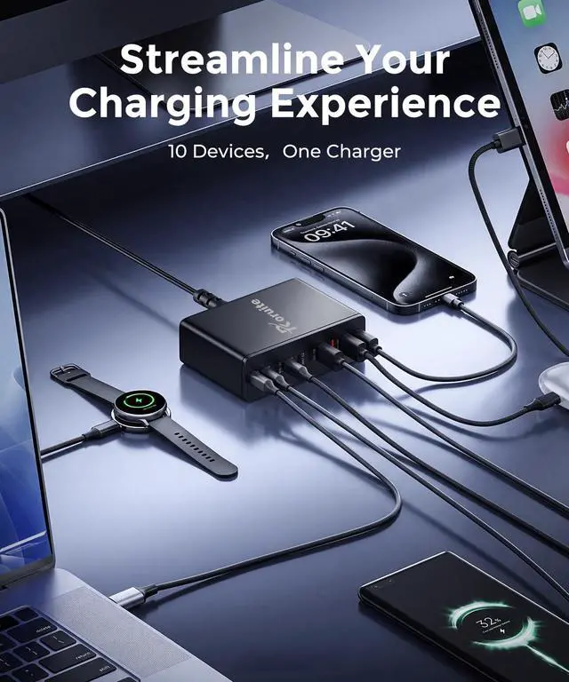 Alt view image 4 of 6 - USB C Charging Station 10 Port with 4 Cables,245W GaN Charger Block