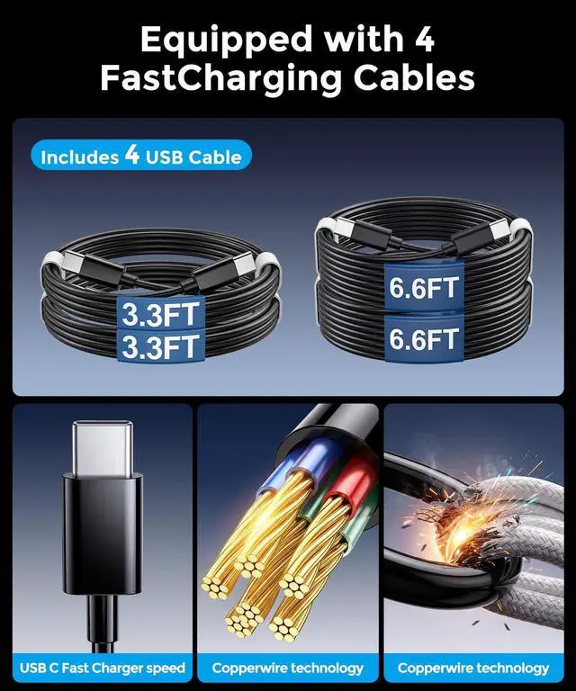 Alt view image 5 of 6 - USB C Charging Station 10 Port with 4 Cables,245W GaN Charger Block