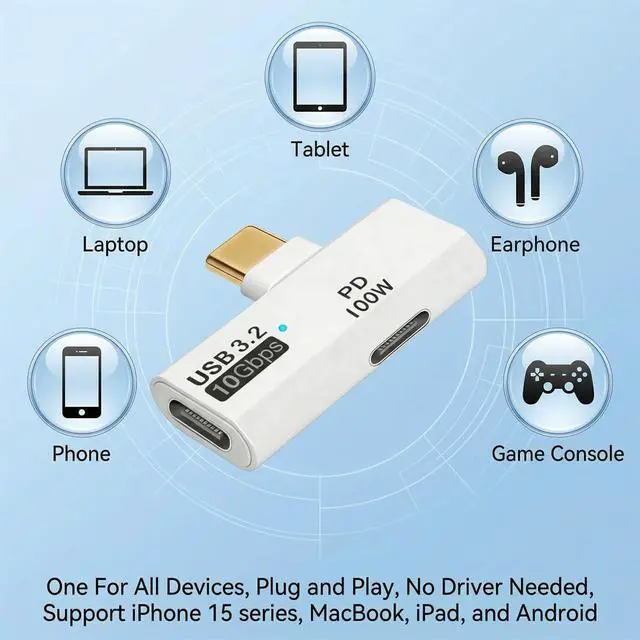 Alt view image 2 of 7 - USB C Splitter 2 in 1 Adapter, 100W PD Fast Charging & 10Gbps Data Transfer