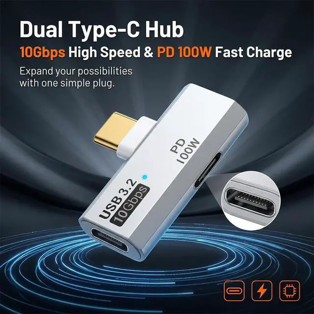 Alt view image 4 of 7 - USB C Splitter 2 in 1 Adapter, 100W PD Fast Charging & 10Gbps Data Transfer
