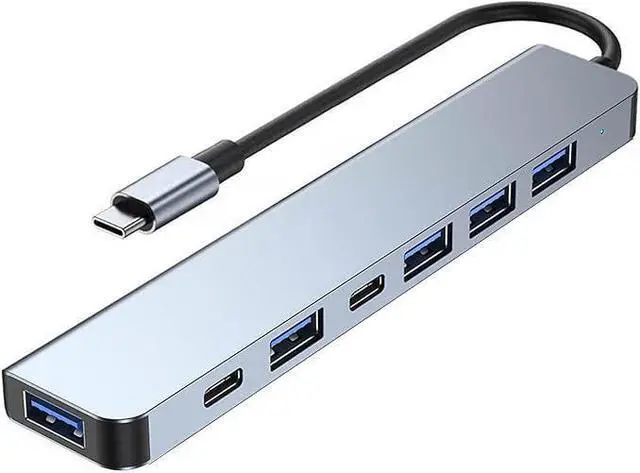 Main image of USB C Hub Splitter with Power Port, 7 in 1 Aluminum USB Port Extender Multiport USB C Adapter for MacBook, XPS, Surface and More Type C Laptops