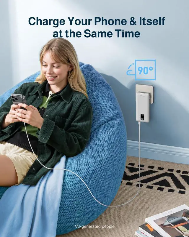 Alt view image 2 of 7 - 10000mAh Portable Charger with Built-in Cables and AC Wall Plug