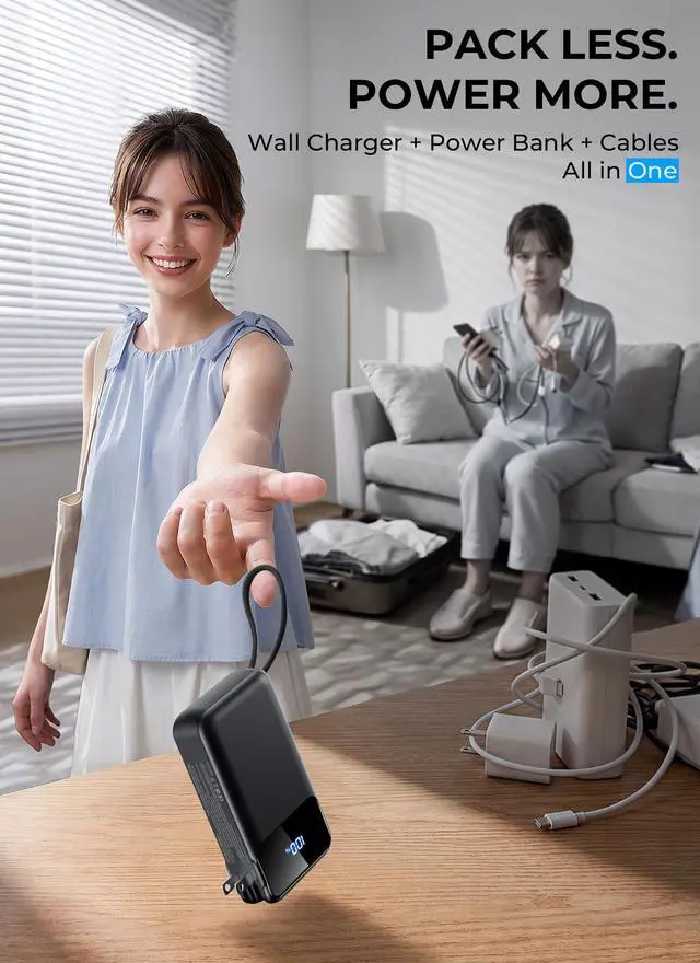 Alt view image 3 of 7 - Portable Charger 50000mAh, Power Bank with Built-in Cables & Wall Plug