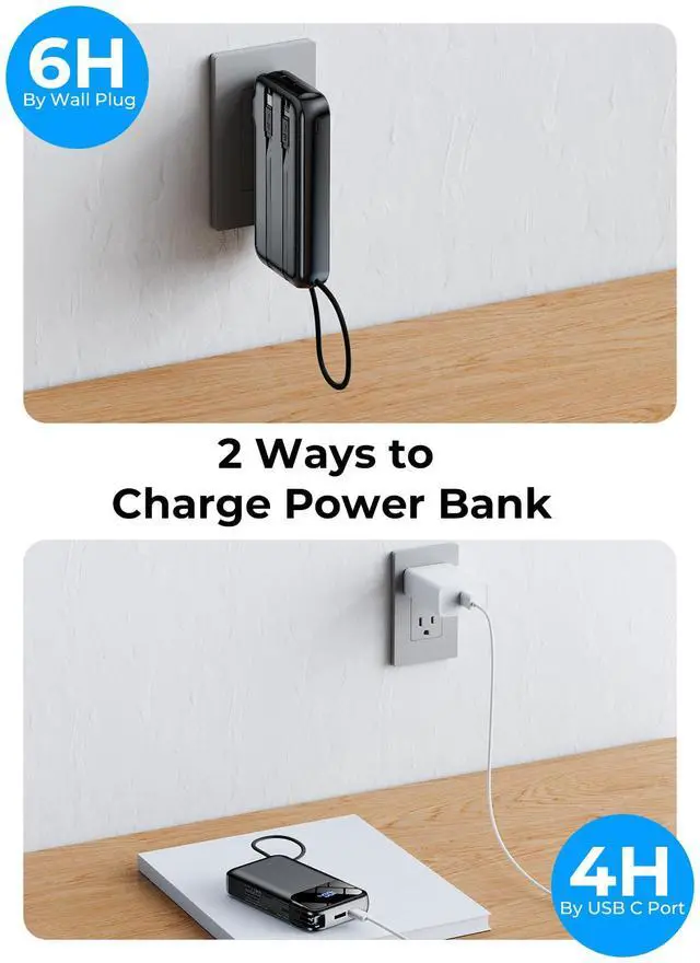 Alt view image 7 of 7 - Portable Charger 50000mAh, Power Bank with Built-in Cables & Wall Plug