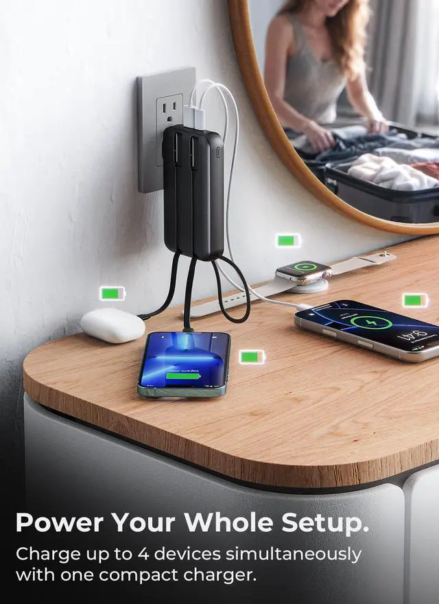 Alt view image 6 of 7 - Portable Charger 50000mAh, Power Bank with Built-in Cables & Wall Plug