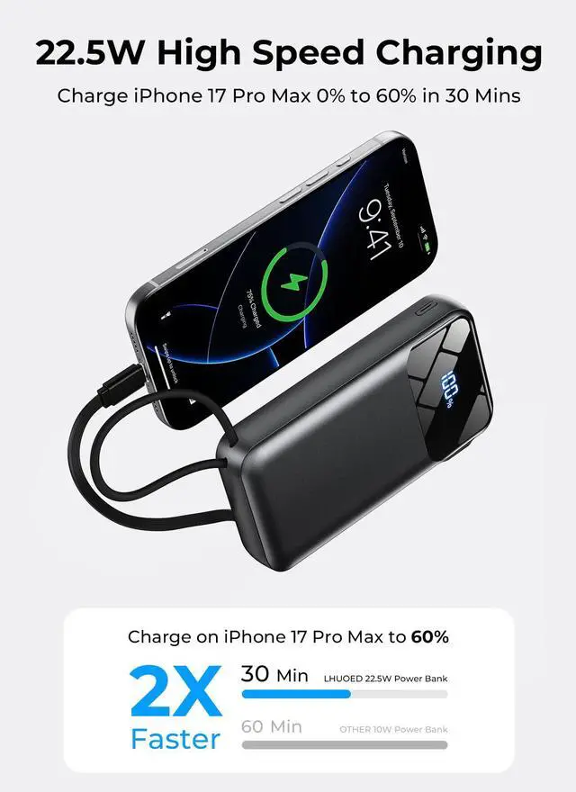 Alt view image 5 of 7 - Portable Charger 50000mAh, Power Bank with Built-in Cables & Wall Plug