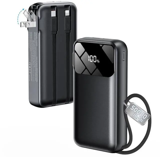 Main image of Portable Charger 50000mAh, Power Bank with Built-in Cables & Wall Plug