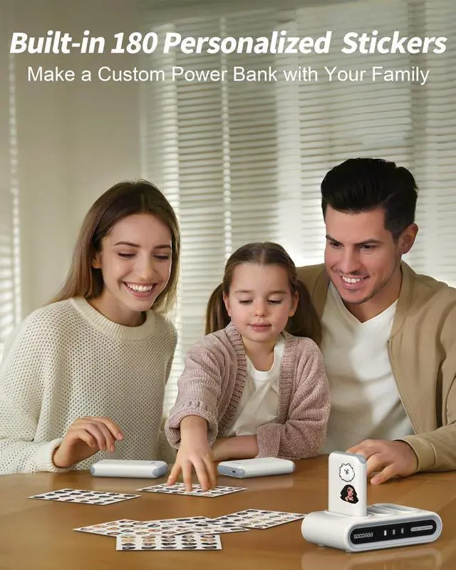 Alt view image 2 of 7 - Portable Charger, 3-Pack 10000mAh Slim Power Bank Built in Cables, 3 Outputs 1 Inputs Family Power Hub for All Mobile Devices, Charging Station Set Includes 140 DlY Stickers, for Home,Office
