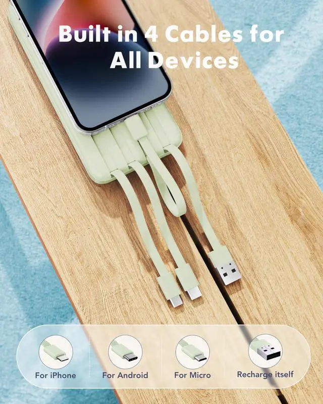 Alt view image 2 of 7 - Portable Charger with Built-in Cables X 4, Portable Phone Charger