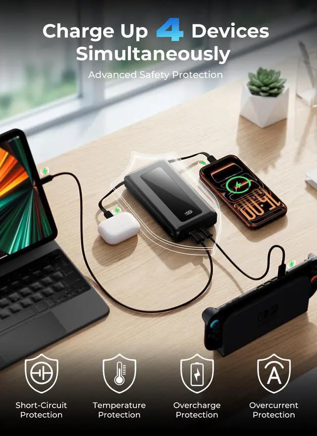Alt view image 5 of 7 - Portable Charger Power Bank 50000mAh, Ultra-High Capacity Battery Pack with Built-in Cables-Ebony