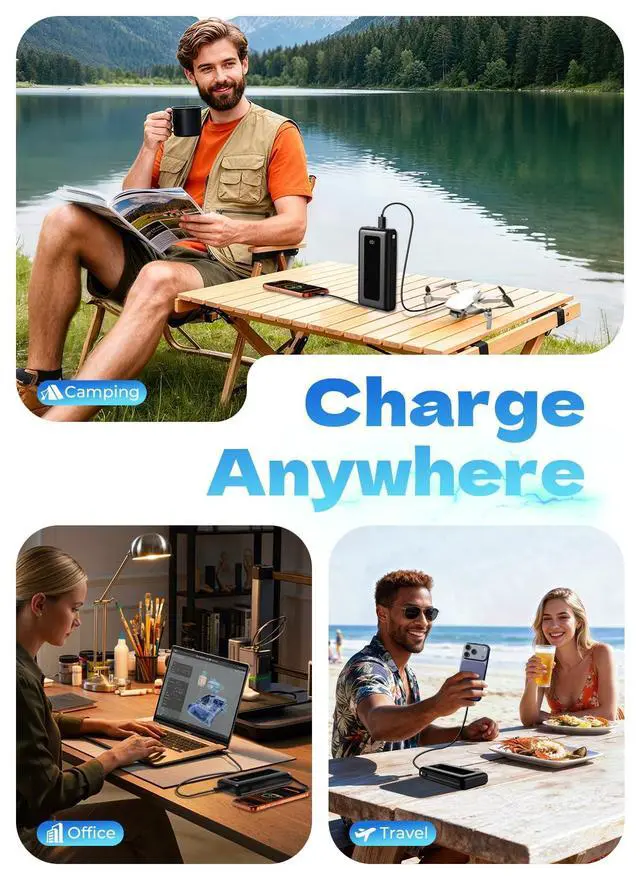 Alt view image 6 of 7 - Portable Charger Power Bank 50000mAh, Ultra-High Capacity Battery Pack with Built-in Cables-Ebony