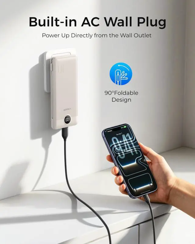 Alt view image 2 of 7 - Portable Charger for iPhone, Power Bank Built in Cables and Wall Plug