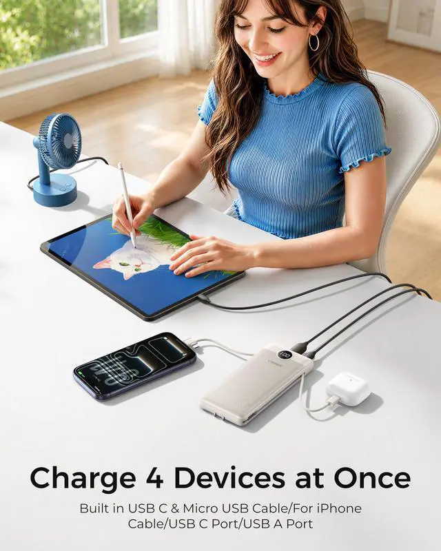 Alt view image 3 of 7 - Portable Charger for iPhone, Power Bank Built in Cables and Wall Plug