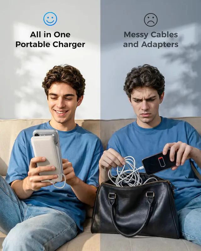 Alt view image 6 of 7 - Portable Charger for iPhone, Power Bank Built in Cables and Wall Plug