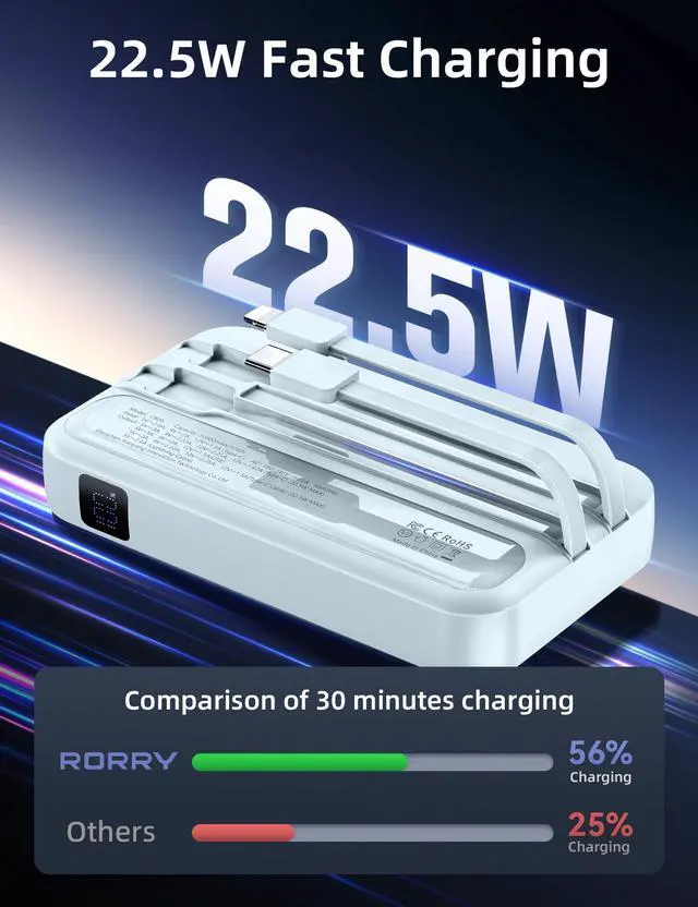 Alt view image 3 of 7 - Portable Charger w/Wall Plug 10000mAh Power Bank 22.5W Battery Pack