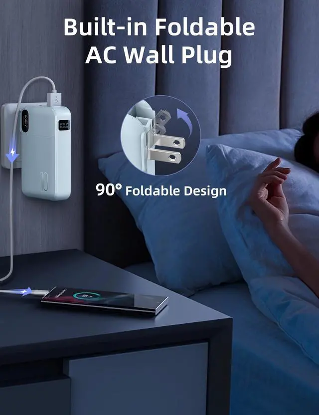 Alt view image 5 of 7 - Portable Charger w/Wall Plug 10000mAh Power Bank 22.5W Battery Pack