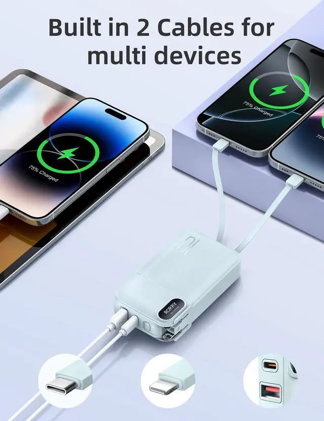 Alt view image 6 of 7 - Portable Charger w/Wall Plug 10000mAh Power Bank 22.5W Battery Pack
