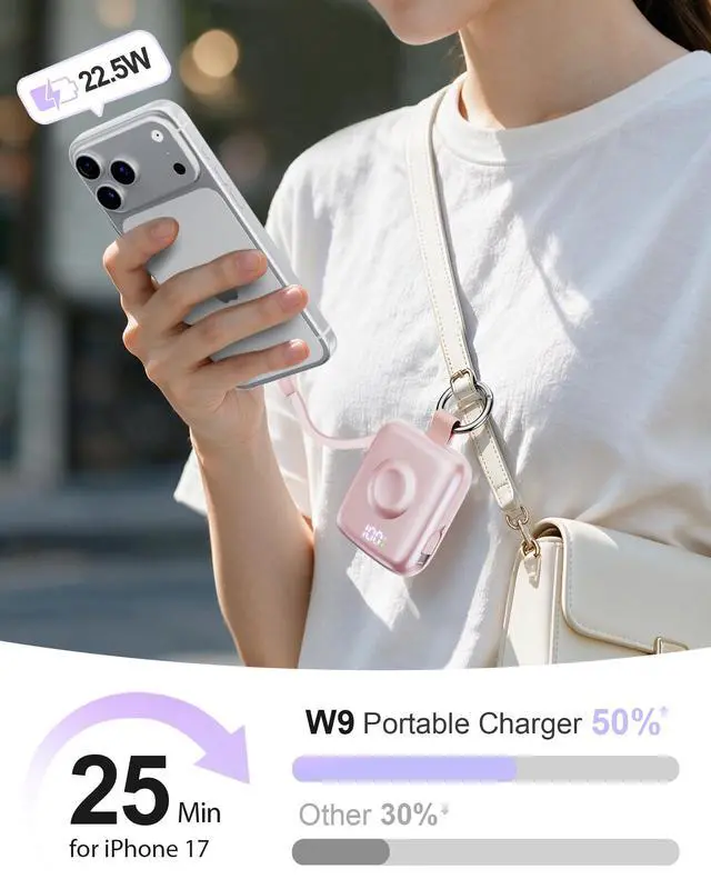 Alt view image 5 of 7 - Portable Charger 3 in 1, Smaller 10000mAh Built-in Cables 22.5W Power Bank