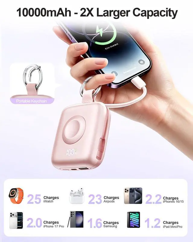 Alt view image 4 of 7 - Portable Charger 3 in 1, Smaller 10000mAh Built-in Cables 22.5W Power Bank