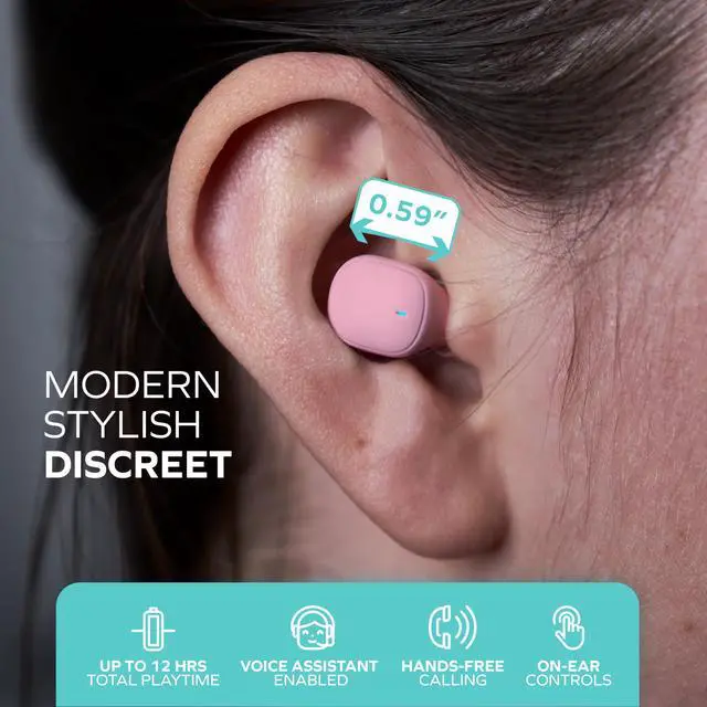 Alt view image 4 of 7 - Mini Wireless Earbuds Bluetooth 5.3 Headphones, Small in-Ear Noise Isolating Ear Buds with Mic & Charging Case, 12 Hr Playtime Lightweight Invisible Headset for iPhone & Android Pink