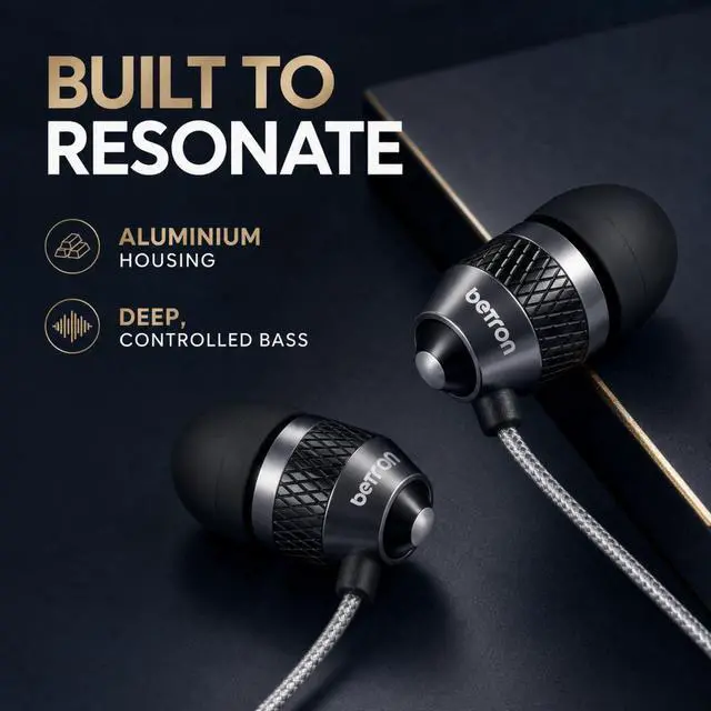 Alt view image 2 of 7 - B25 Earphones, Noise Isolating in-Ear Wired Headphones, Black | Strong Bass, Tangle-Free Cord, Lightweight, Carry Case and Soft Earbud Tips