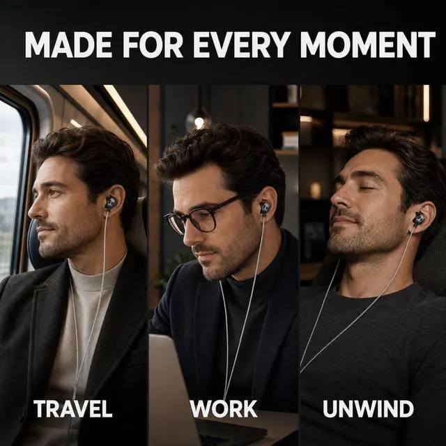 Alt view image 5 of 7 - B25 Earphones, Noise Isolating in-Ear Wired Headphones, Black | Strong Bass, Tangle-Free Cord, Lightweight, Carry Case and Soft Earbud Tips