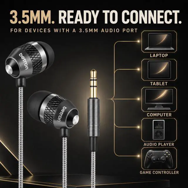 Alt view image 6 of 7 - B25 Earphones, Noise Isolating in-Ear Wired Headphones, Black | Strong Bass, Tangle-Free Cord, Lightweight, Carry Case and Soft Earbud Tips