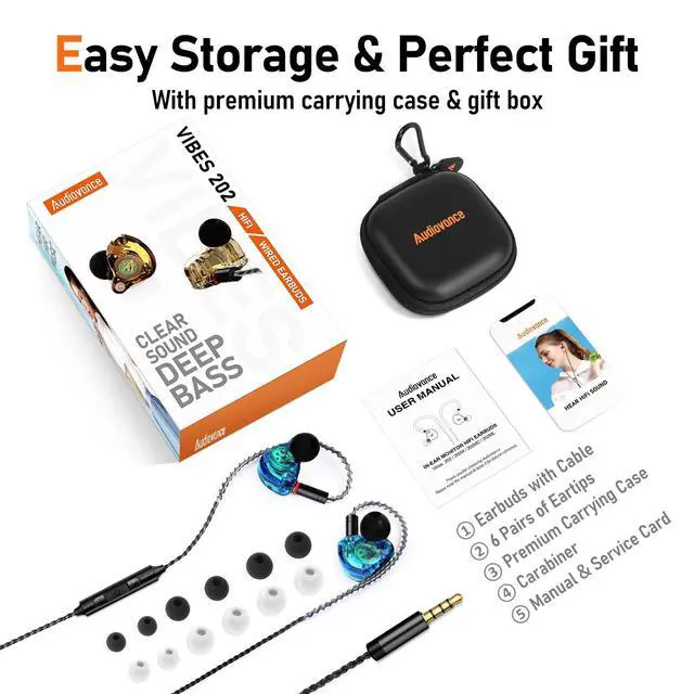 Alt view image 6 of 7 - Vibes 202M HiFi Wired Earbuds in-Ear Monitor Headphones with Mic