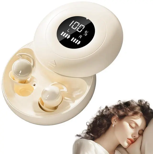 Main image of Sleep Earbuds Bluetooth 6.0, Mini Invisible Silicone Sleep Earbuds for Side Sleepers, Noise Blocking Sleeping Headphones, Hidden Earbuds with LED Display for Small Ears, Sleep & RelaxBeige